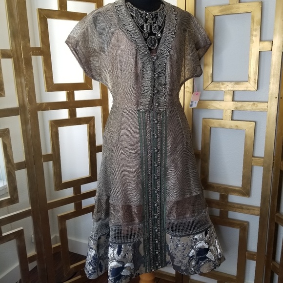 Byron Lars Dresses & Skirts - Byron Lars Metallic Rhinestone Bead A Line Dress 2